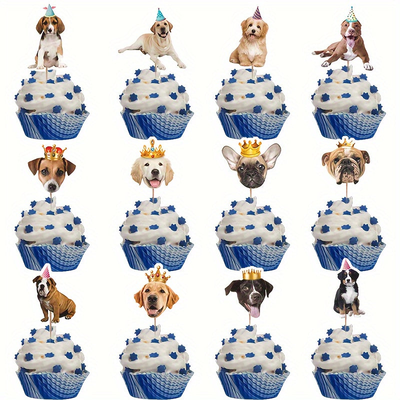 24-Pack Dog Birthday Cupcake Toppers - Assorted Puppy Designs for Celebrations