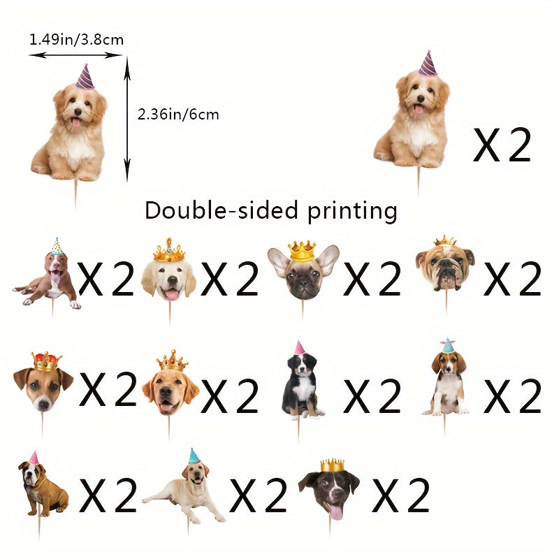 24-Pack Dog Birthday Cupcake Toppers - Assorted Puppy Designs for Celebrations