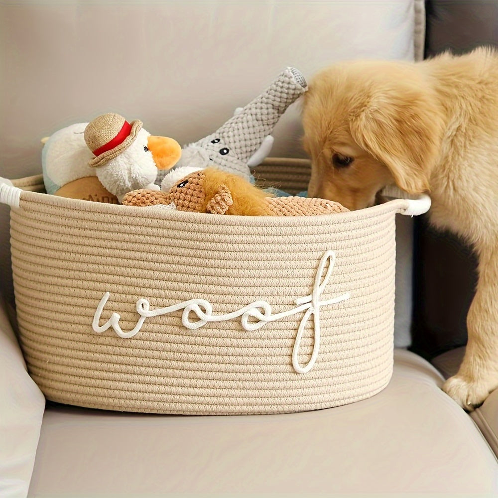 Versatile Woven Rope Storage Basket - Classic Pet Organizer Bin for Dog Toys