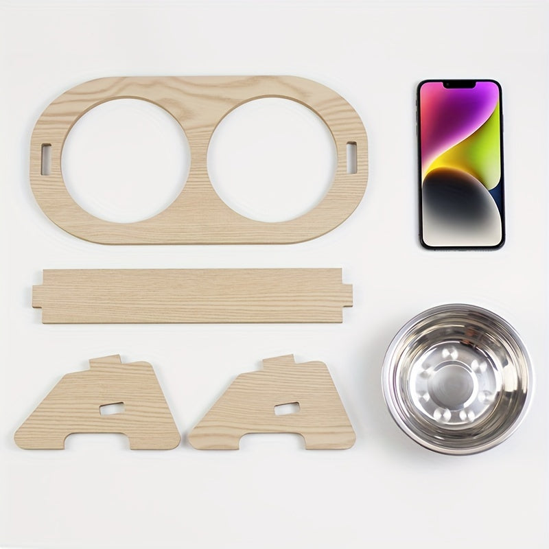 Elevated Cat Feeding Station - Stainless Steel Bowls with Solid Wood Stand